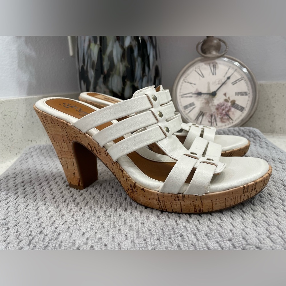 Eurosoft White Platform Cork Heel Sandals